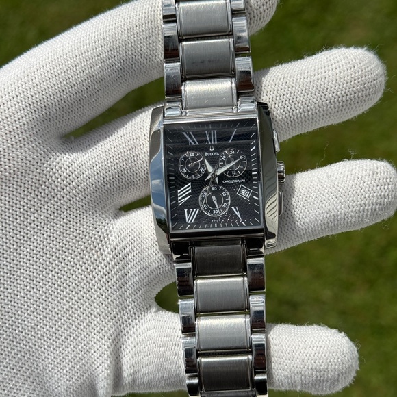 Bulova Silver and Black Square chronograph dial men’s watch - Picture 1 of 12
